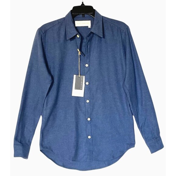 New Road to Nowhere Blue 100%Organic Cotton Flannel Long Sleeve Button Shirt - Picture 1 of 8